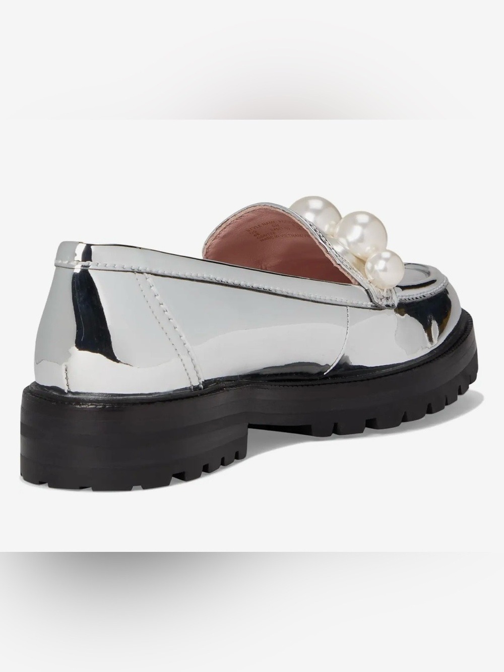 NWOT kate spade Metallic Silver Pearl-Trim Loafers - Picture 3 of 16